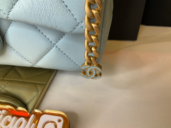 Chanel Lambskin Enamel Quilted Flap Light Blue