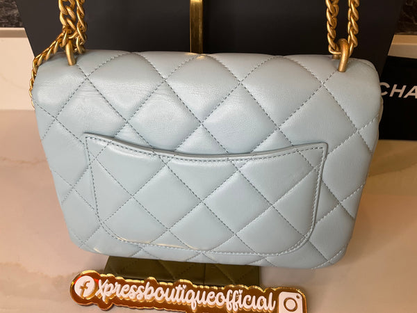 Chanel Lambskin Enamel Quilted Flap Light Blue
