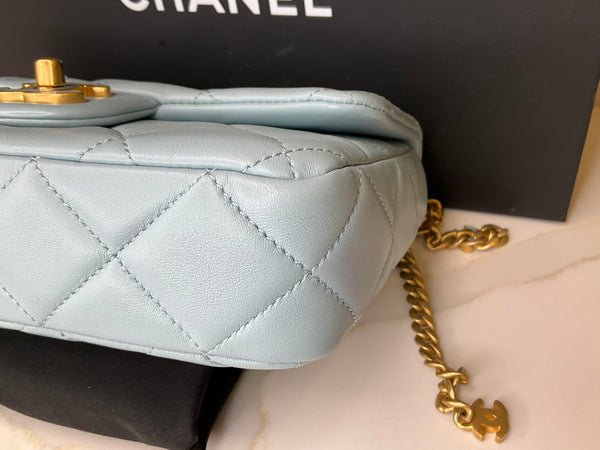 Chanel Lambskin Enamel Quilted Flap Light Blue