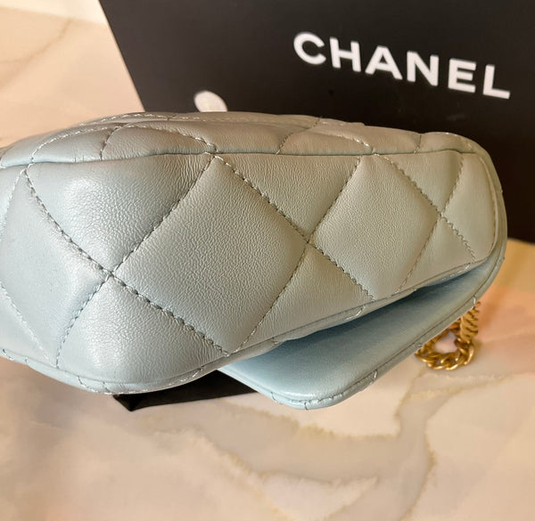 Chanel Lambskin Enamel Quilted Flap Light Blue