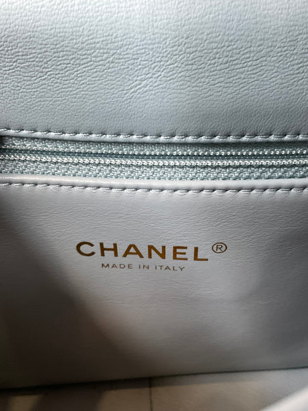 Chanel Lambskin Enamel Quilted Flap Light Blue