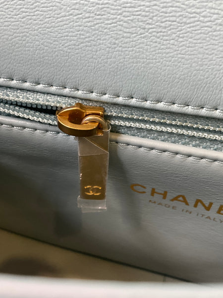 Chanel Lambskin Enamel Quilted Flap Light Blue
