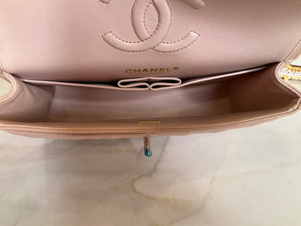 Chanel Small Classic Double Flap Bag Light Pink Caviar Gold Hardware