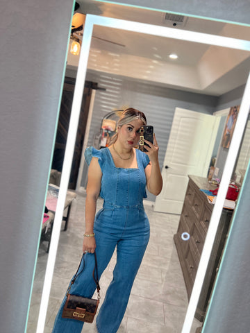 RUFFLE DENIM JUMPSUIT