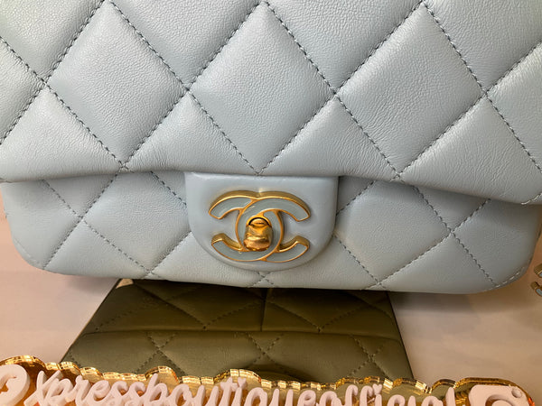 Chanel Lambskin Enamel Quilted Flap Light Blue