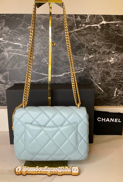 Chanel Lambskin Enamel Quilted Flap Light Blue