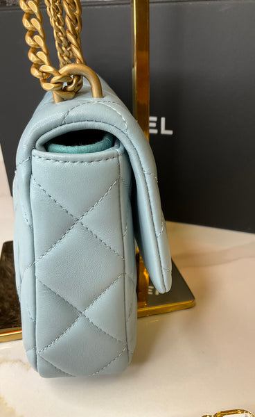 Chanel Lambskin Enamel Quilted Flap Light Blue