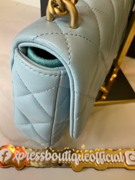 Chanel Lambskin Enamel Quilted Flap Light Blue