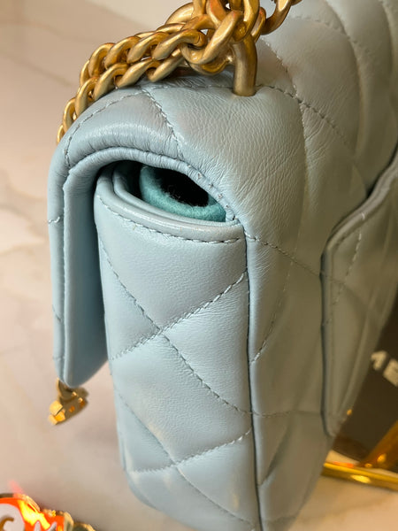 Chanel Lambskin Enamel Quilted Flap Light Blue