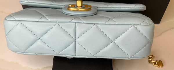 Chanel Lambskin Enamel Quilted Flap Light Blue