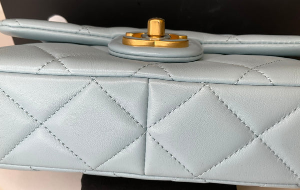 Chanel Lambskin Enamel Quilted Flap Light Blue
