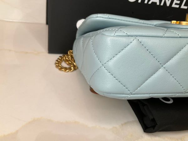 Chanel Lambskin Enamel Quilted Flap Light Blue