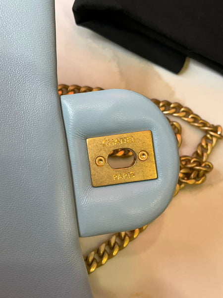 Chanel Lambskin Enamel Quilted Flap Light Blue