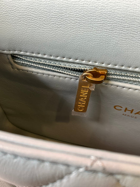 Chanel Lambskin Enamel Quilted Flap Light Blue