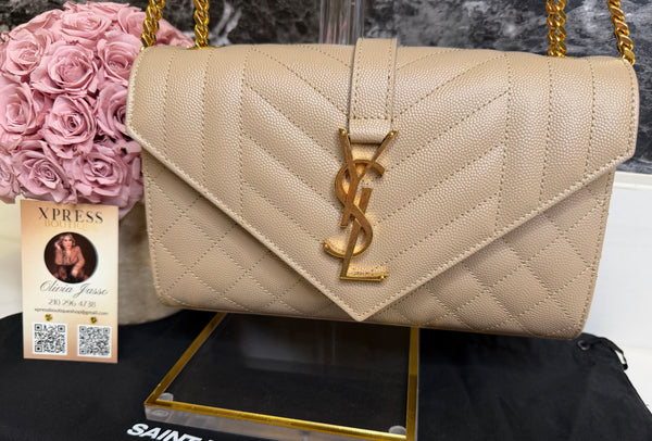 YSL small envelope shoulder bag khaki
