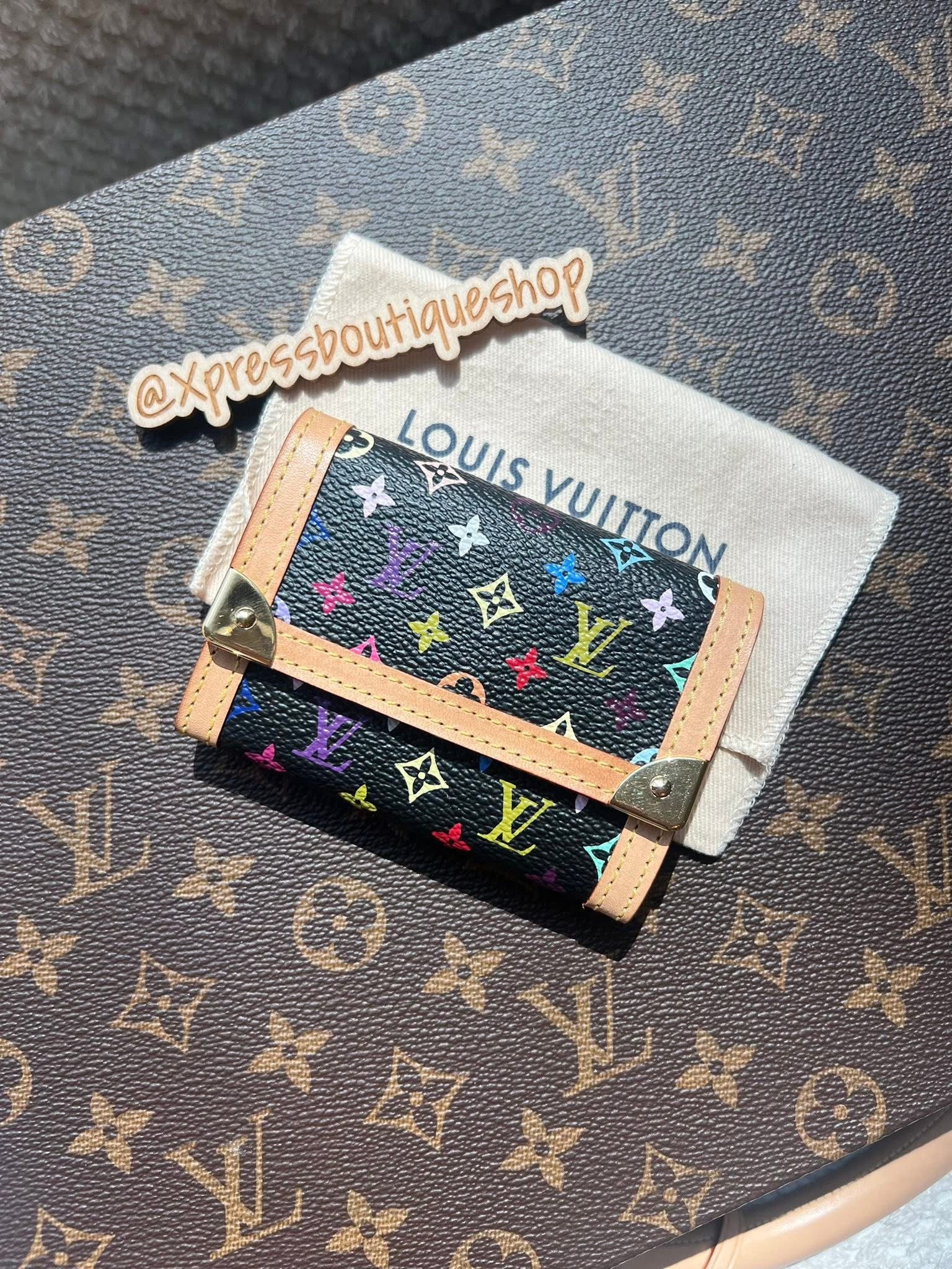 Takashi Murakami X Louis Vuitton Black Monogram Multicolore Porte Monnaie Plat