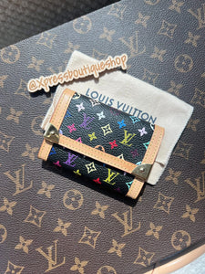 Takashi Murakami X Louis Vuitton Black Monogram Multicolore Porte Monnaie Plat