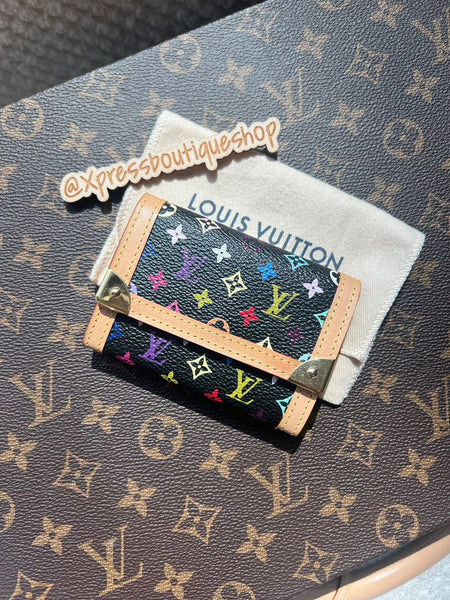 Takashi Murakami X Louis Vuitton Black Monogram Multicolore Porte Monnaie Plat