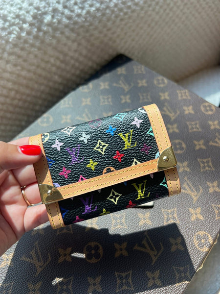 Takashi Murakami X Louis Vuitton Black Monogram Multicolore Porte Monnaie Plat