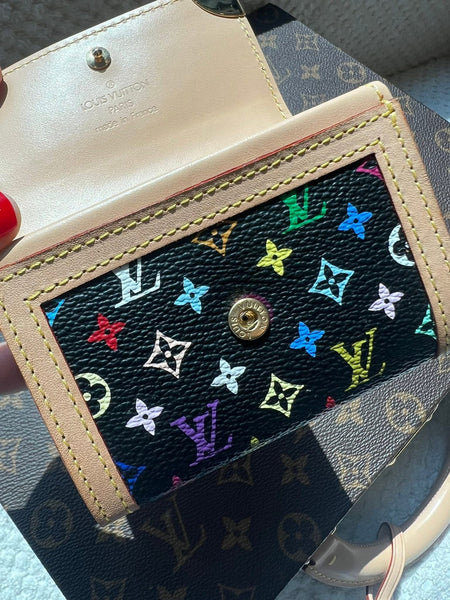 Takashi Murakami X Louis Vuitton Black Monogram Multicolore Porte Monnaie Plat