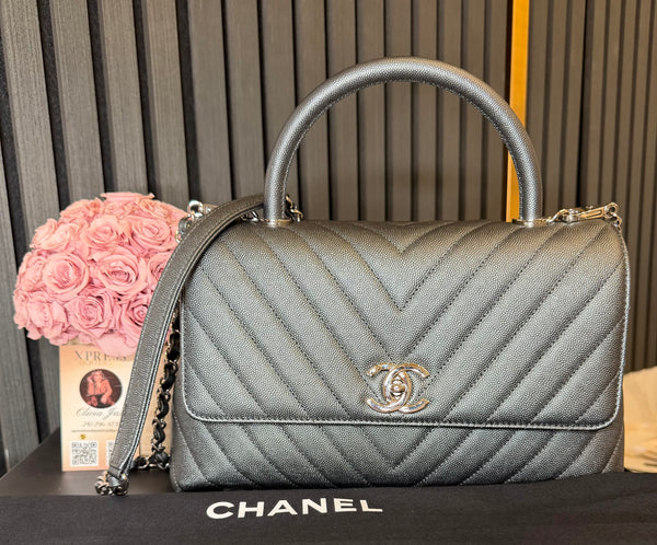 Chanel large coco handle caviar