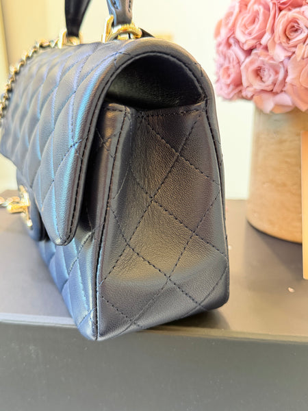 Lambskin Quilted Mini Top Handle Rectangular Flap Navy