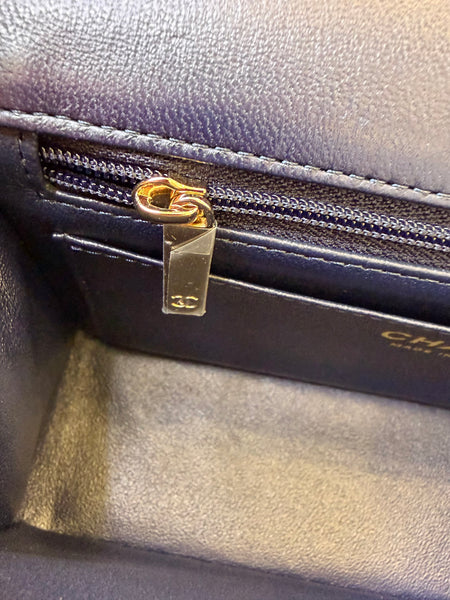 Lambskin Quilted Mini Top Handle Rectangular Flap Navy