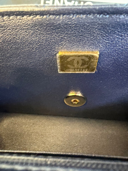 Lambskin Quilted Mini Top Handle Rectangular Flap Navy