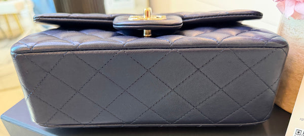 Lambskin Quilted Mini Top Handle Rectangular Flap Navy