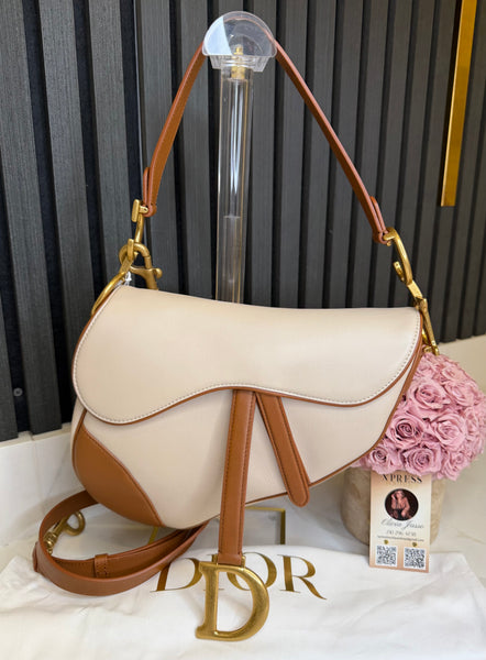 Dior saddle bag with strap two tone