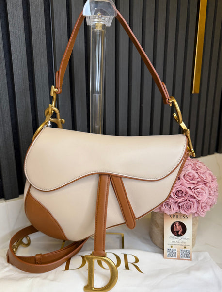 Dior saddle bag with strap two tone