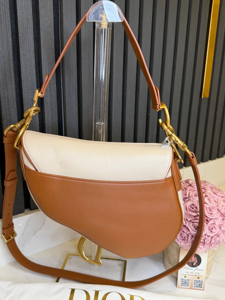Dior saddle bag with strap two tone